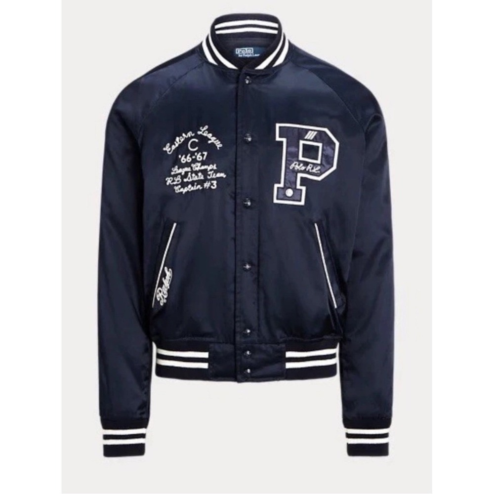 Polo‎ Ralph Lauren Men's Satin Letterman Varsity Jacket Aviator Navy Size Large